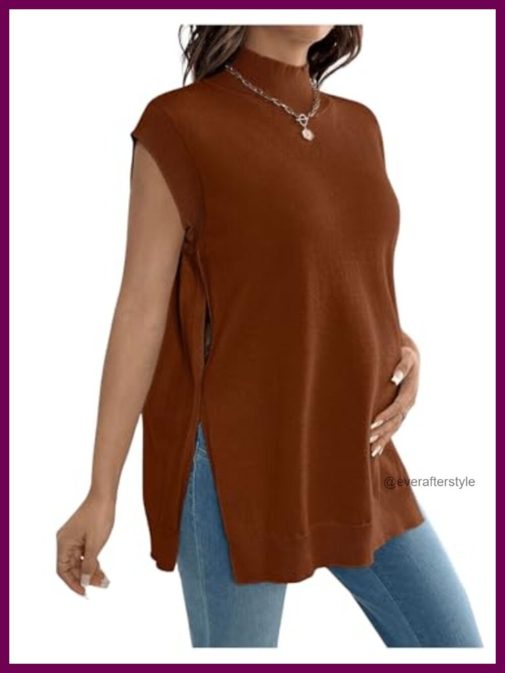 Womens Maternity Mock Neck Sleeveless Sweater Vest Knit Fall Top